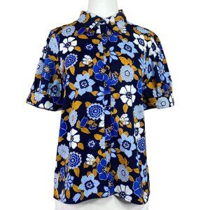 Modcloth Floral Button Front Short Sleeve Top Size Medium